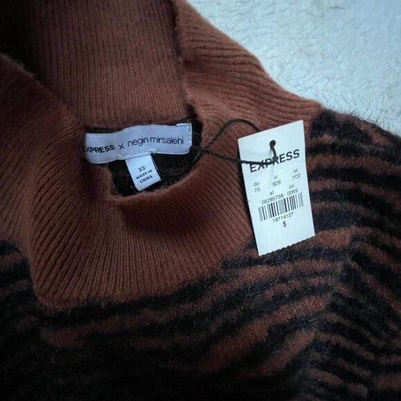 Express X Negin Mirsalehi Fuzzy Mock Neck Crop Sweater XS Small Animal Print New - Picture 8 of 10